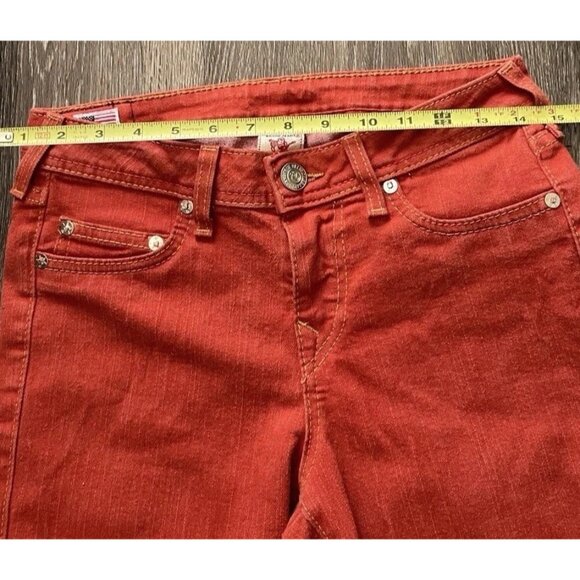 True Religion Jeans Women’s Sz 27 Halle Mid Rise Denim Orange Red Made In USA - Picture 5 of 16